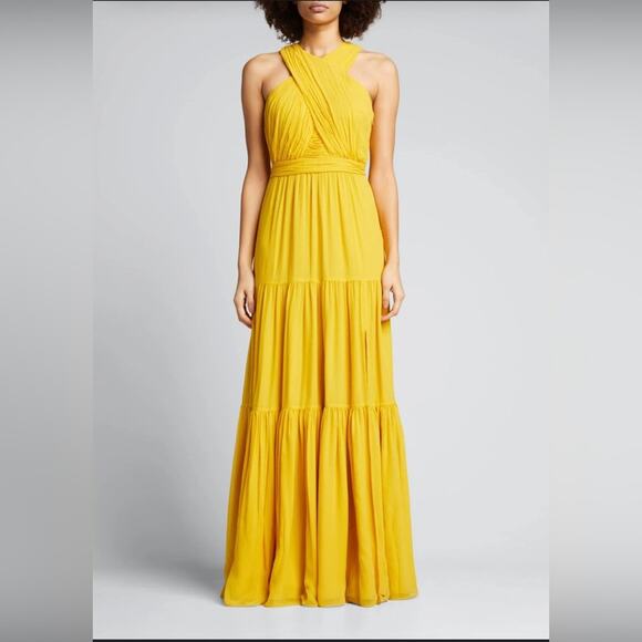 Veronica Beard Dresses & Skirts - Veronica Beard Yellow Maxi Halter Tiered Dress